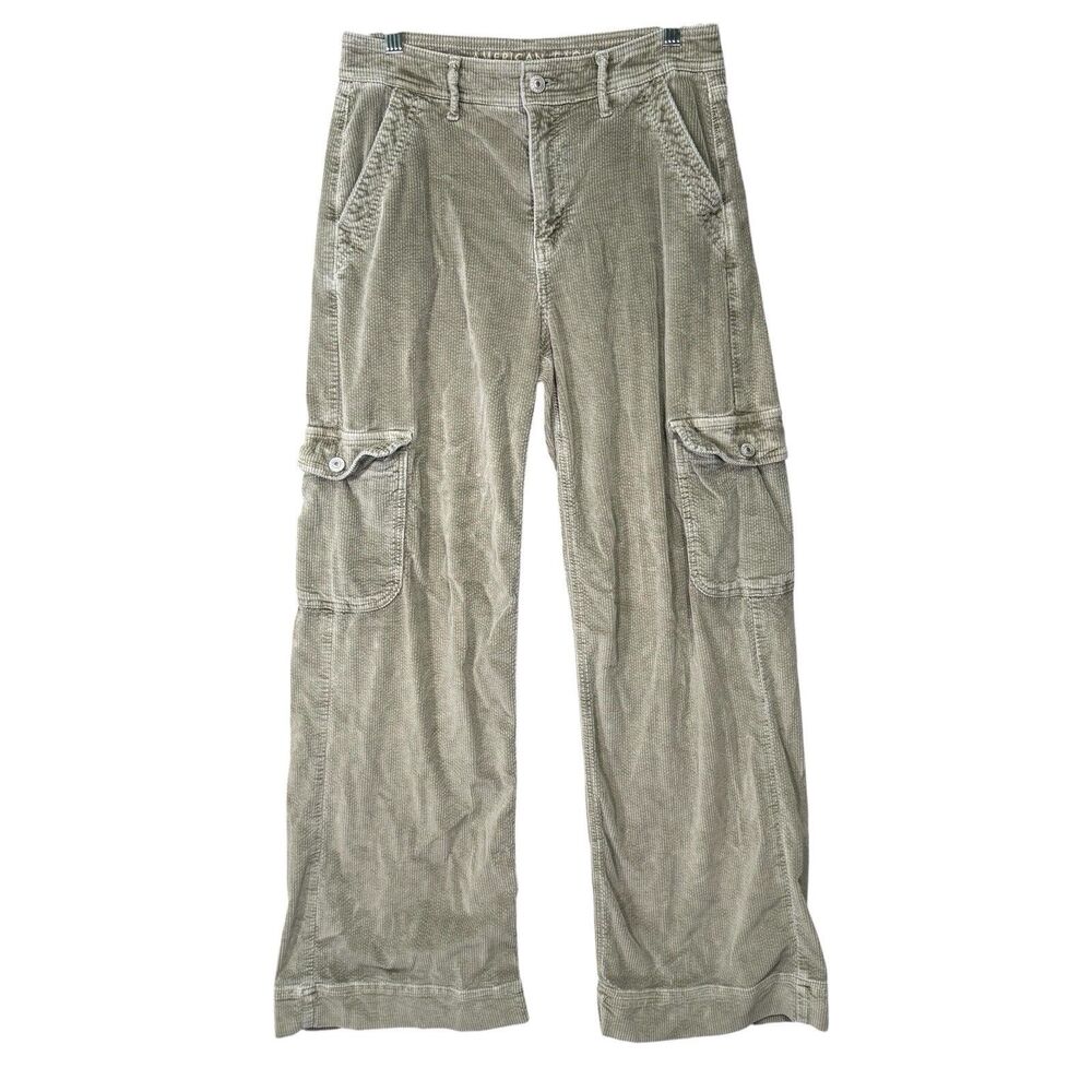 American Eagle Super High Rise Baggy Wide Leg Corduroy Cargo Pants Green Size 4